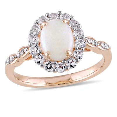 Mimi & Max 1 1/2 Ct Tgw Oval Shape Opal, White Topaz And Diamond Accent Vintage Ring In 14k Rose Gold In Pink