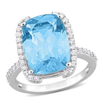 Mimi & Max Womens 9 2/5ct Tgw Cushion-cut Sky-blue Topaz And White Topaz Bracket Cocktail Ring In Sterling Silv