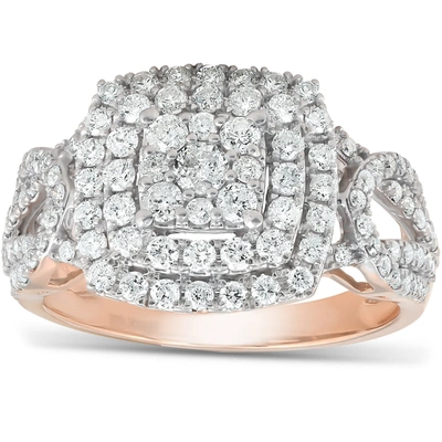 Pompeii3 1 1/5 Ct Tdw Double Cushion Halo Diamond Engagement Ring 10k Rose Gold In Multi