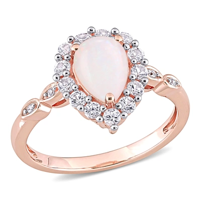 Mimi & Max 1 1/5 Ct Tgw Opal Created White Sapphire And Diamond-accent Teardrop Halo Ring In 10k Rose Gold In Pink