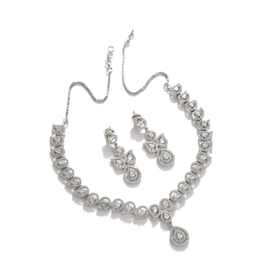 Sohi Silver-toned White Stone-studded Jewellery Set