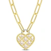 Mimi & Max Freshwater Cultured Pearl & Diamond Accent Heart Paperclip Chain Link Necklace In Yellow Plated Ster In Yellow