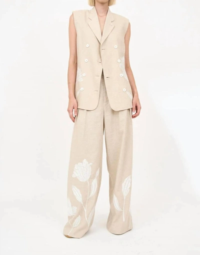 Christy Lynn Ping Vest In Khaki Embroidery In Brown