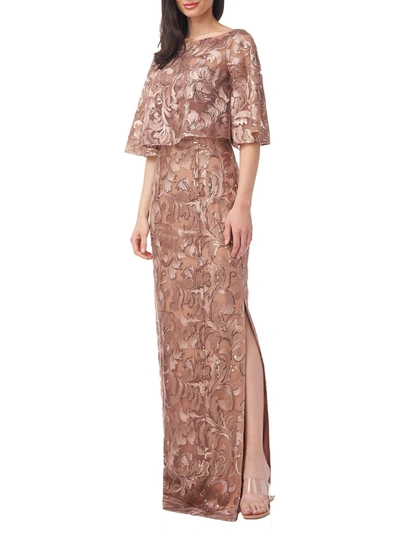 Js Collections Evalina Womens Metallic Long Evening Dress In Pink