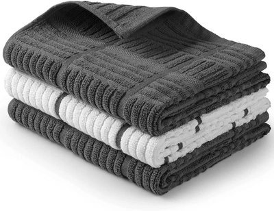 Zulay Kitchen Absorbent Kitchen Towels Cotton 3 Pack 15x25