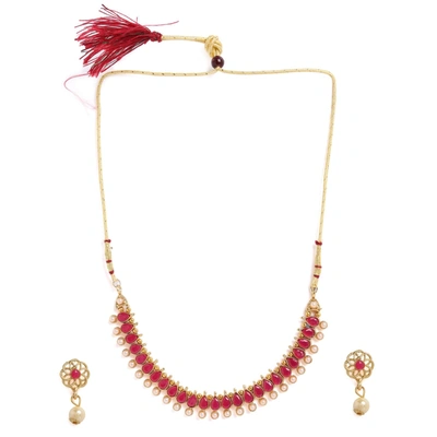 Sohi Gold-plated Artifical Stone Jewellery Set In Red