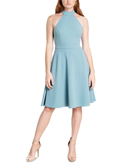 Dress The Population Paulina Womens Mesh Inset Banded Fit & Flare Dress In Blue