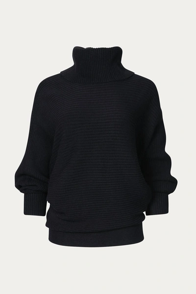 Melody Fashion Oversized Ribbed-knit Turtleneck Sweater In Black