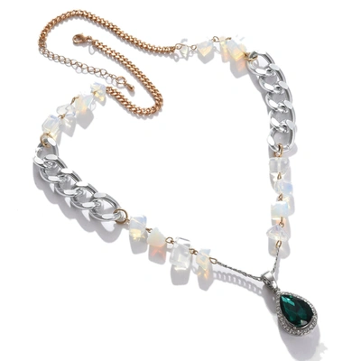 Sohi Green Color Silver Plated Designer Stone Necklace For Women's