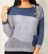French Kyss Crochet Draped Neck Top In Black/denim In Blue