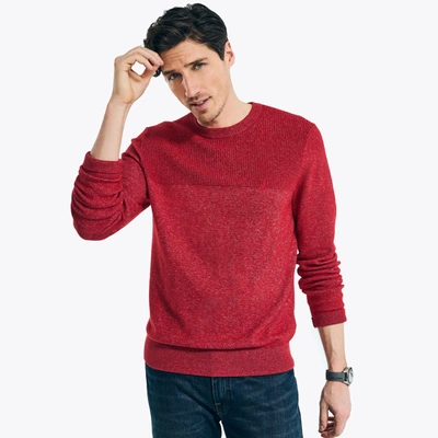Nautica Mens Sustainably Crafted Textured Crewneck Sweater In Red