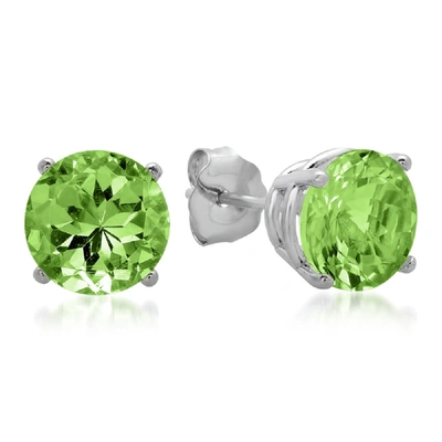 Max + Stone 10k White Gold 7mm Round Cut Aquamarine Stud Earrings In Green