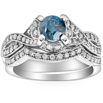 Pompeii3 1 1/2ct Blue Diamond Engagement Ring Infinity Set 14k White Gold In Multi