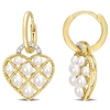 Mimi & Max 2.5-3 Mm Cultured Freshwater Pearl And Diamond Accent Heart Hoop Earrings In Yellow Plated Sterling  In Yellow