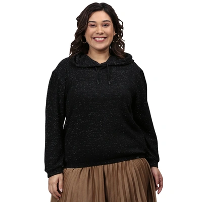 Instafab Plus Women Full Sleeve Hooded Sweatshirt In Black