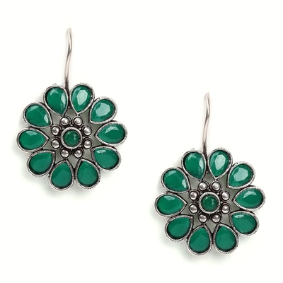 Sohi Silver-plated Floral Studs In Green