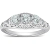 Pompeii3 1ct Three Stone Vintage Engagement Unique Ring With Accents 14k White Gold In Multi