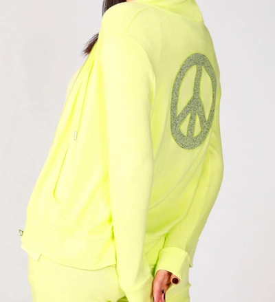French Kyss Zip Peace Hoodie In Lime In Yellow