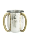 CLASSIC TOUCH DECOR HAMMERED WASHCUP WITH GOLD HANDLES