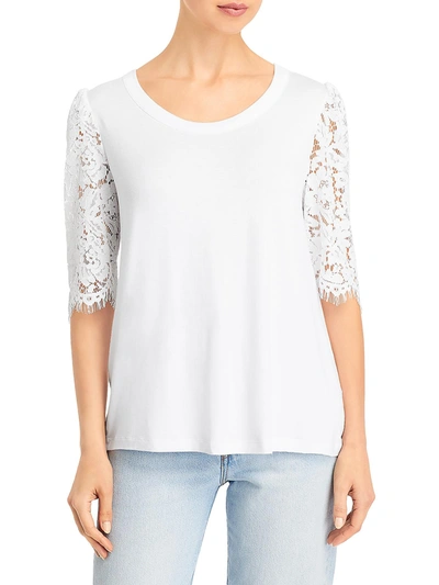 K & C Womens Knit Lace Blouse In White