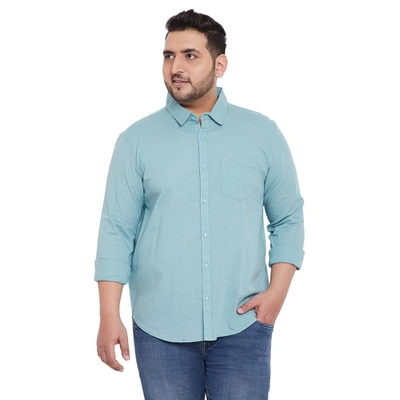 Instafab Plus Men Flat Collar Solid Full Sleeve Shirt In Blue