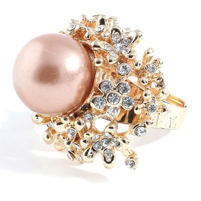 Sohi Gold Plated Pearls Ring In Pink