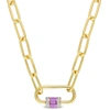 MIMI & MAX 1 3/4 CT TGW AMETHYST & WHITE TOPAZ CARABINER NECKLACE IN YELLOW PLATED STERLING SILVER