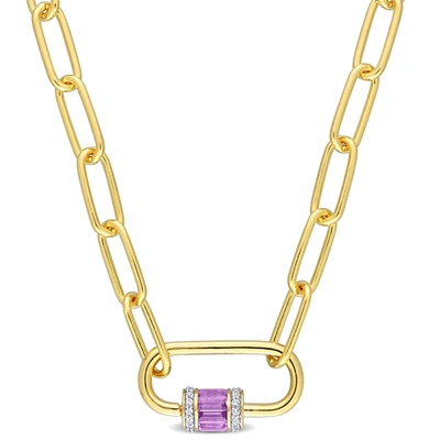 Mimi & Max 1 3/4 Ct Tgw Amethyst & White Topaz Carabiner Necklace In Yellow Plated Sterling Silver In Purple