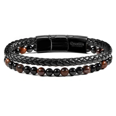 Crucible Jewelry Crucible Los Angeles Black Leather Black Clasp Red Tiger Eye And Black Onyx Bracelet