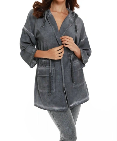 French Kyss Jennifer Hooded Long Trench Coat In Charcoal In Grey