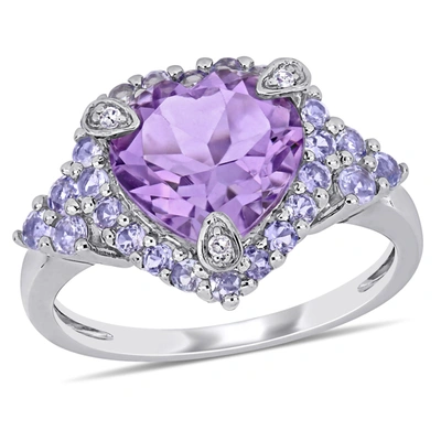 Mimi & Max Diamond And 3.07 Ct Tgw Heart Shaped Amethyst And Tanzanite Ring In 10k White Gold In Purple