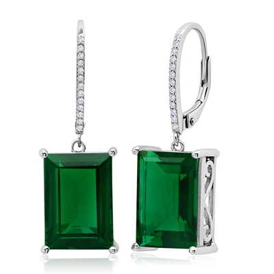 Max + Stone Emerald Cut Gemstone Quartz Dangle White Topaz Detail Leverback Earrings In Sterling Silver (14x10mm In Green