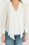 Reset By Jane Long Sleeve Neck Tie Blouse In White In White