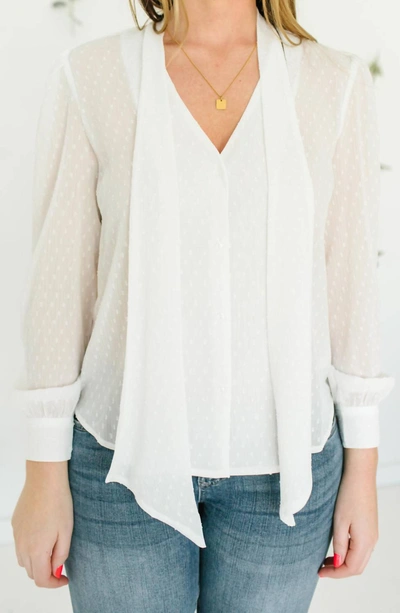 Reset By Jane Long Sleeve Neck Tie Blouse In White