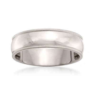 Ross-simons Men's 6mm 14kt White Gold Milgrain Wedding Ring In Silver