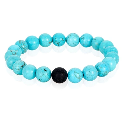 Crucible Jewelry Crucible Los Angeles Polished Turquoise And Black Matte Onyx 10mm Natural Stone Bead Stretch Bracele In Blue