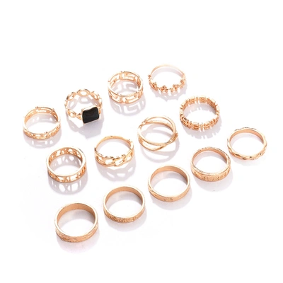 Sohi Pack Of 13 Gold Plated Designer Stone Ring In Silver
