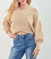 MERCI CROPPED RIBBED-KNIT SWEATER IN WARM TAUPE