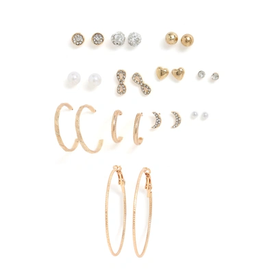 Sohi Pack Of 6 Gold Plated Designer Earrings In Silver
