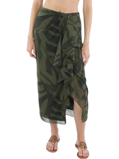 Lauren Ralph Lauren Womens Animal Printed Calf Midi Skirt In Green