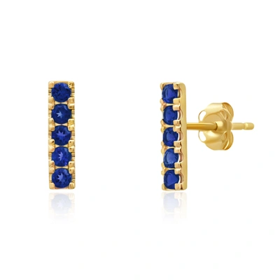 Max + Stone 14k Yellow Gold Small 2mm Gemstone Bar Stud Earrings With Push Backs In Multi