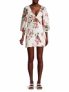 Loveshackfancy Kyndra Tie-front Cutout Shirred Floral-print Cotton Mini Dress In White