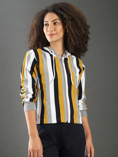 Campus Sutra Women Striped Stylish Casual Sweatshirts In Yellow