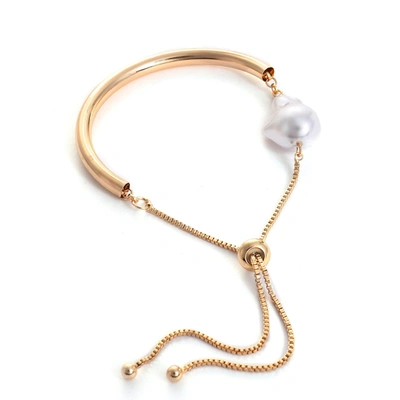 Sohi Women Gold-toned White Brass Pearls Gold-plated Armlet Bracelet In Silver