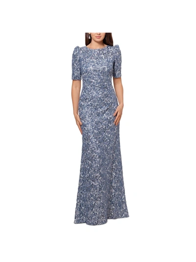 Xscape Petites Womens Sequined Maxi Evening Dress In Blue