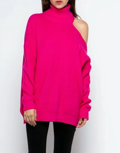 Merci Shoulder-baring Turtleneck Sweater In Hot Pink