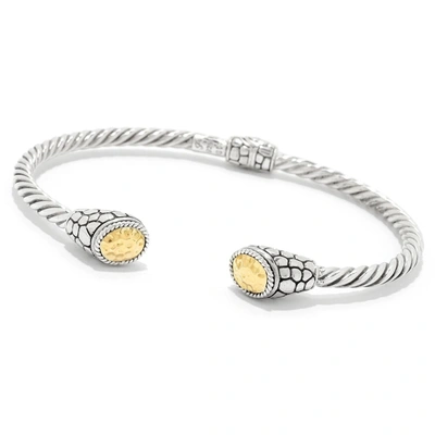 Samuel B Jewelry Sterling Silver And 18k Yellow Gold 3mm 6.5" Twisted Cable Bangle W/ Hammered Gold In White