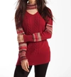 French Kyss Katherine Braided Open Neck Sweater In Red Multi In Red