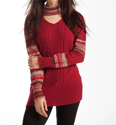 French Kyss Katherine Braided Open Neck Sweater In Red Multi