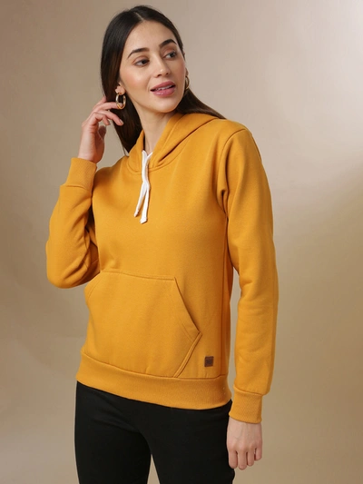 Campus Sutra Women Solid Stylish Casual Hooded Sweatshirts In Yellow